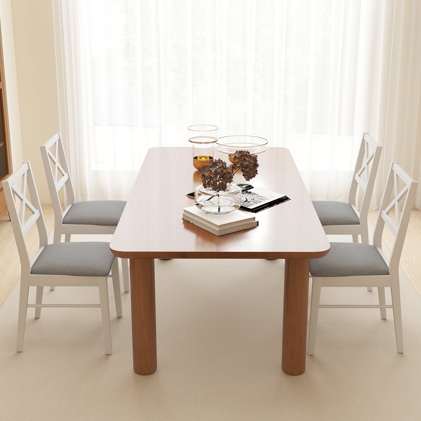 Upholstered Side Dining Chairs Set of 2 with Rubber Wood Frame, White Dining Chairs at Gallery Canada