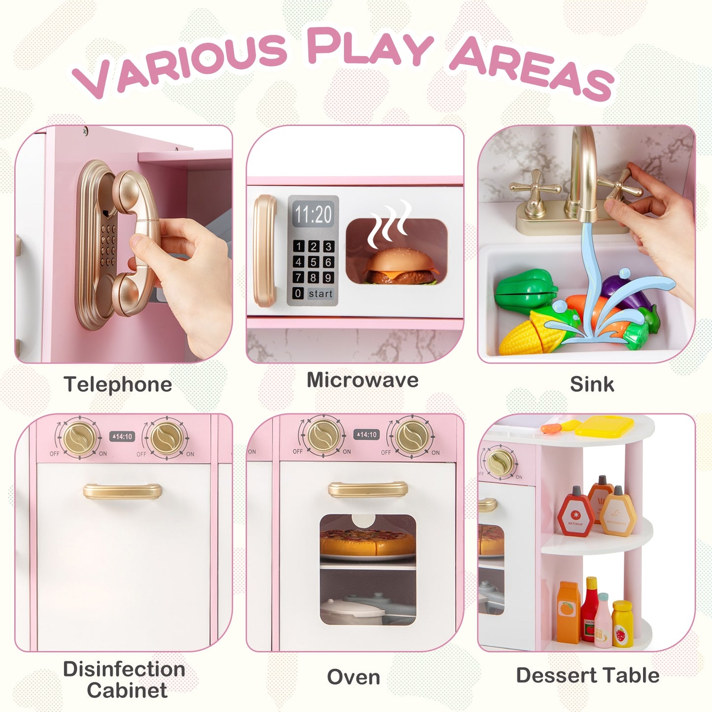 Wooden Kitchen Playset With Ice Maker, Sounds, Pink Play Kitchen Sets at Gallery Canada