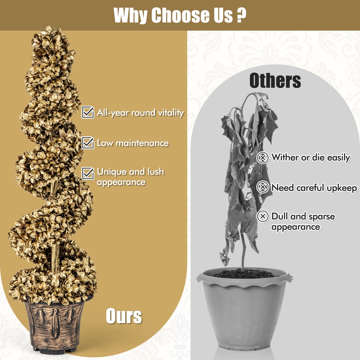 4 FT Artificial Topiary Spiral Tree Set of 2 with Vintage Plastic Nursery Pot, Gold Faux Plants at Gallery Canada