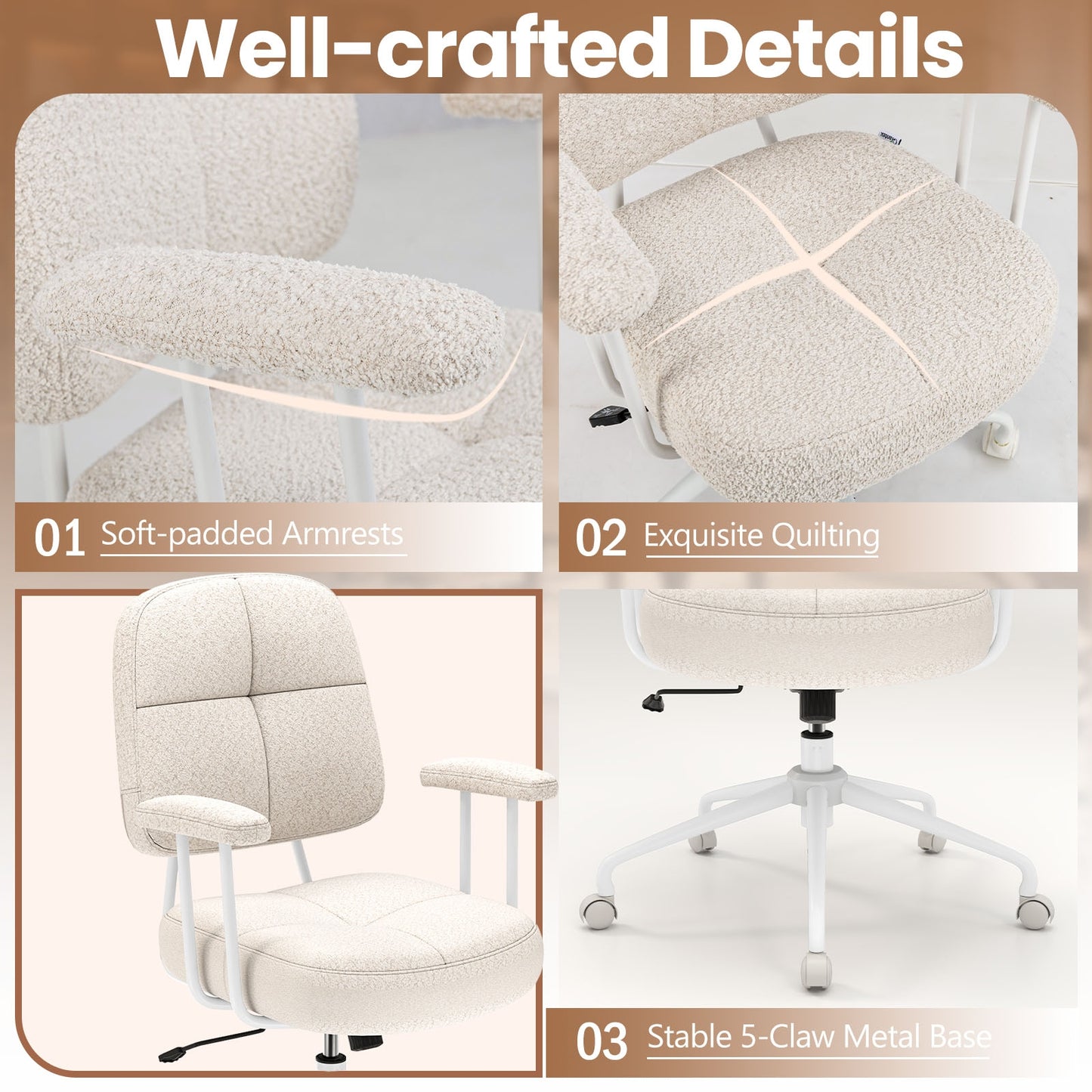 Upholstered Task Office Chair, Beige Leisure Chairs at Gallery Canada