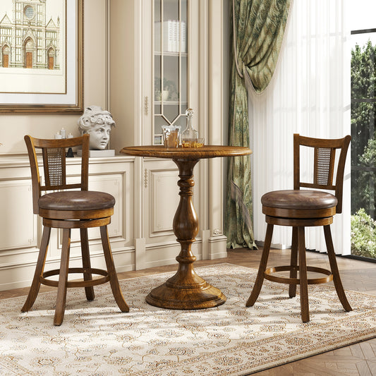 25 Inch Bar Stools Set of 2, PE Rattan Backrest, Rubber Wood Frame, Brown Bar Stools Brown at Gallery Canada