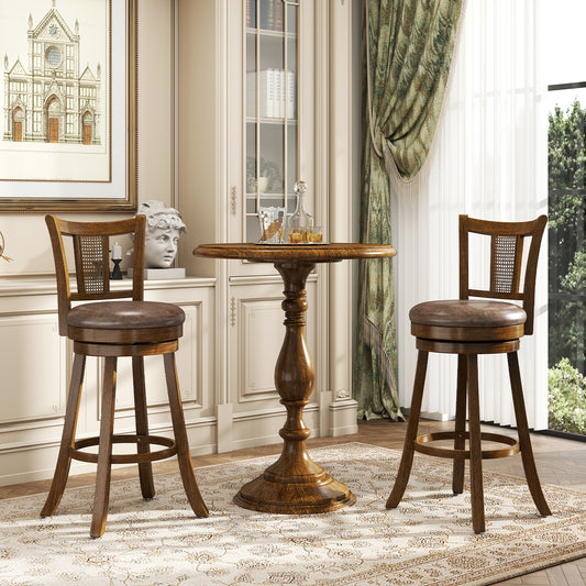 30 Inch Set of 2 Bar Stools with PE Rattan Backrest and Rubber Wood Frame, Brown Bar Stools Brown at Gallery Canada