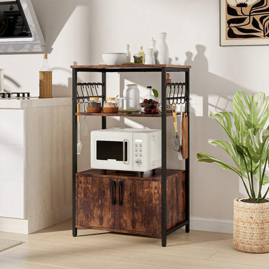 3-Tier Kitchen Baker's Rack, Cabinet, 2 Open Shelves, Brown Baker's Racks Brown at Gallery Canada