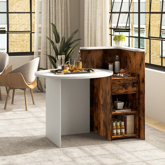 Bureau de réception avant, étagère ouverte et tiroir, blanc, marron