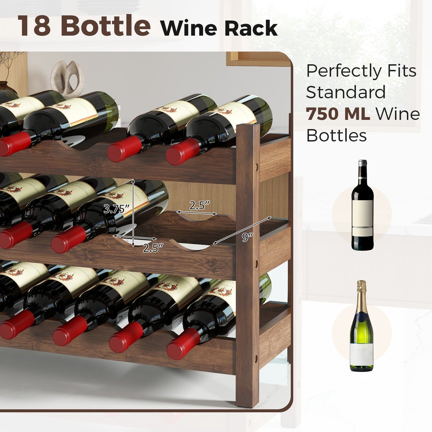 3-Tier Bamboo Countertop Wine Bottle Organizer Wine Racks at Gallery Canada
