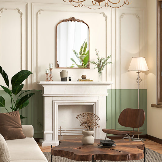 Arched Mirror for Wall Gold Traditional Vintage Ornate Baroque Mirror with Metal Frame-M Wall Mirrors Medium at Gallery Canada