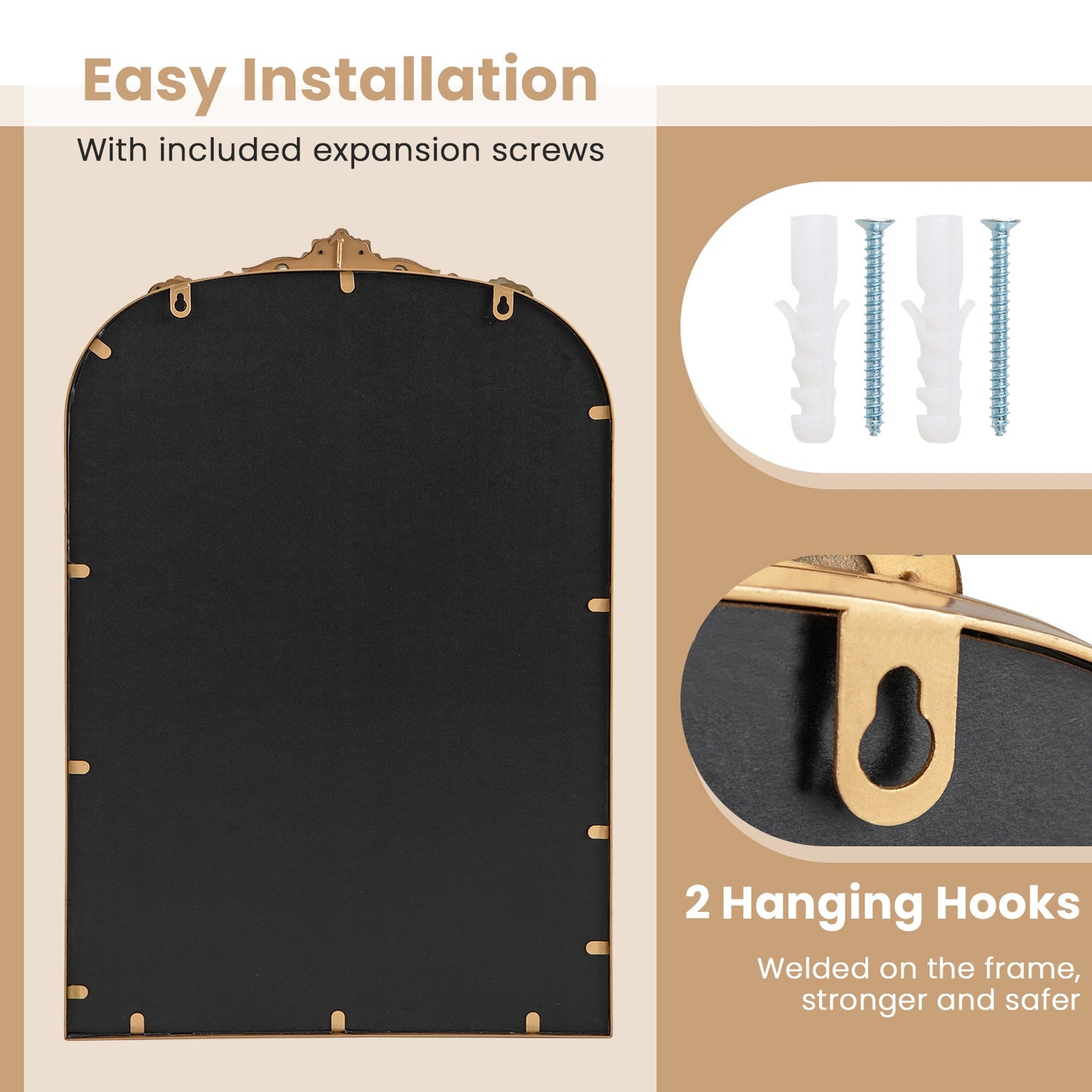 Arched Mirror for Wall Gold Traditional Vintage Ornate Baroque Mirror with Metal Frame-M Wall Mirrors at Gallery Canada