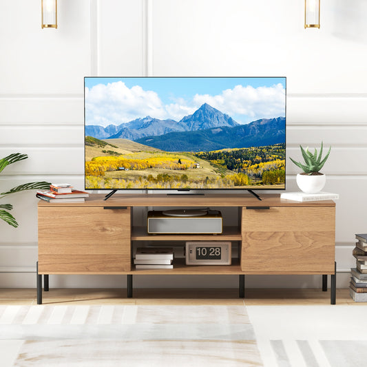 2-Door TV Stand with Charging Station and Open Shelves for TVs up to 65 Inches, Natural Entertainment Centers & TV Stands Natural at Gallery Canada