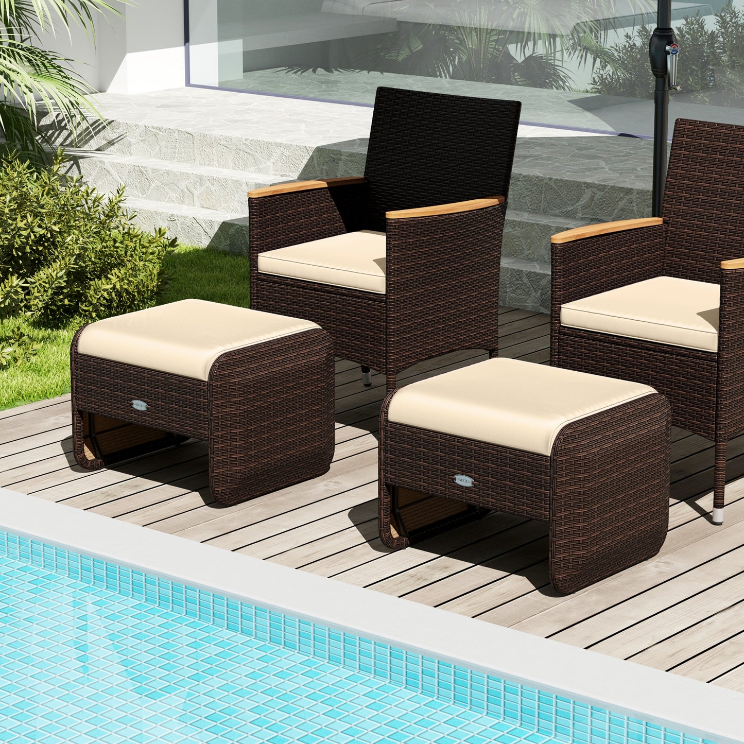2 Outdoor Patio PE Wicker Ottomans, Removable Cushions, Brown Outdoor Seating & Patio Chairs at Gallery Canada