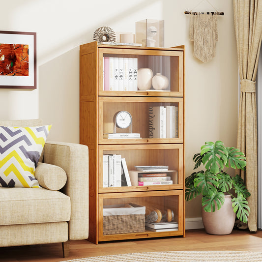 4-Tier Bamboo Bookcase With Doors, Natural