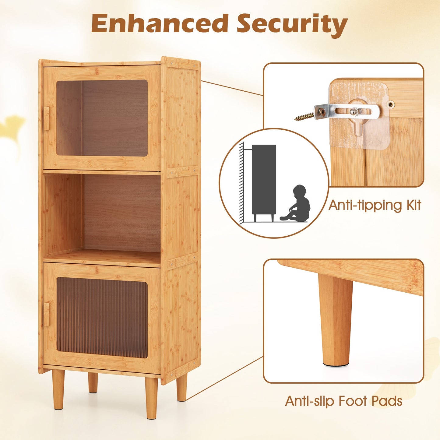 3-Cube Bamboo Storage Cabinet, Open Compartment, 2 Acrylic Doors, Natural Cabinets & Chests at Gallery Canada