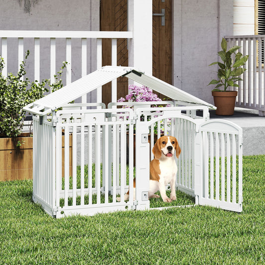 8-Panel Tall Plastic Dog Fence Indoor Outdoor Puppy Pen with Locking Door, White Pet Gate White at Gallery Canada