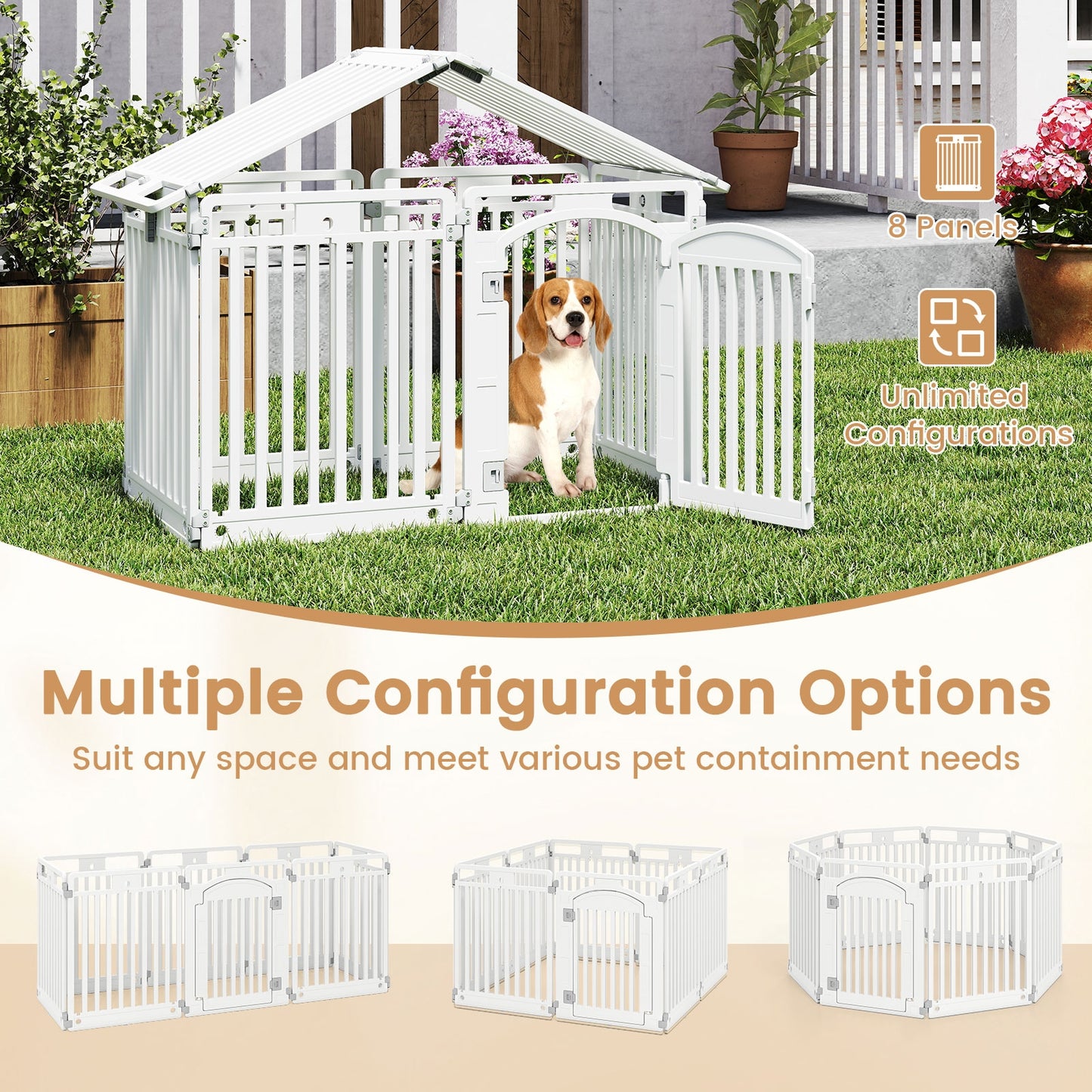 8-Panel Tall Plastic Dog Fence Indoor Outdoor Puppy Pen with Locking Door, White Pet Gate at Gallery Canada
