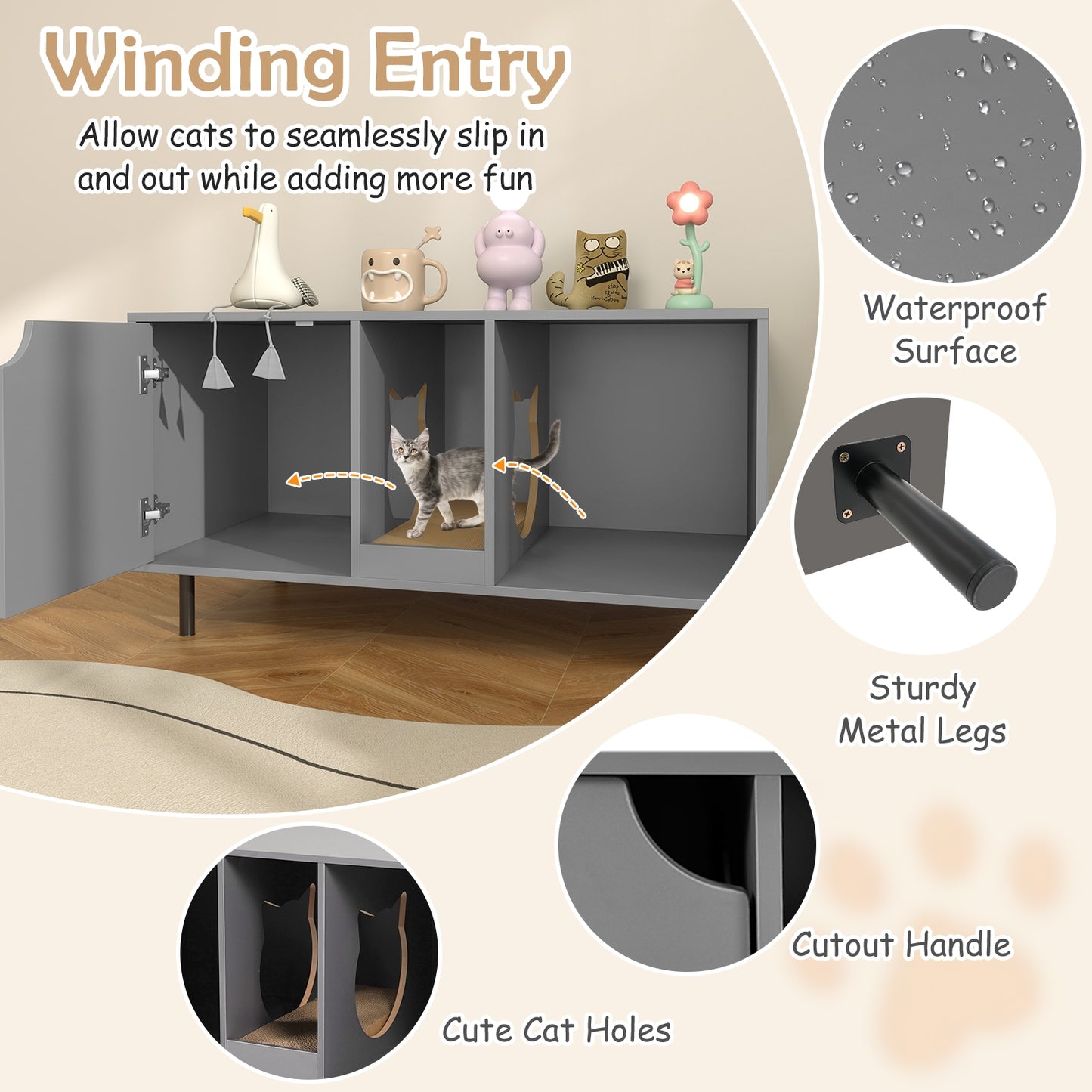 40 Inch Cat Litter Box Enclosure For 2 Cats, Gray Cat Houses at Gallery Canada