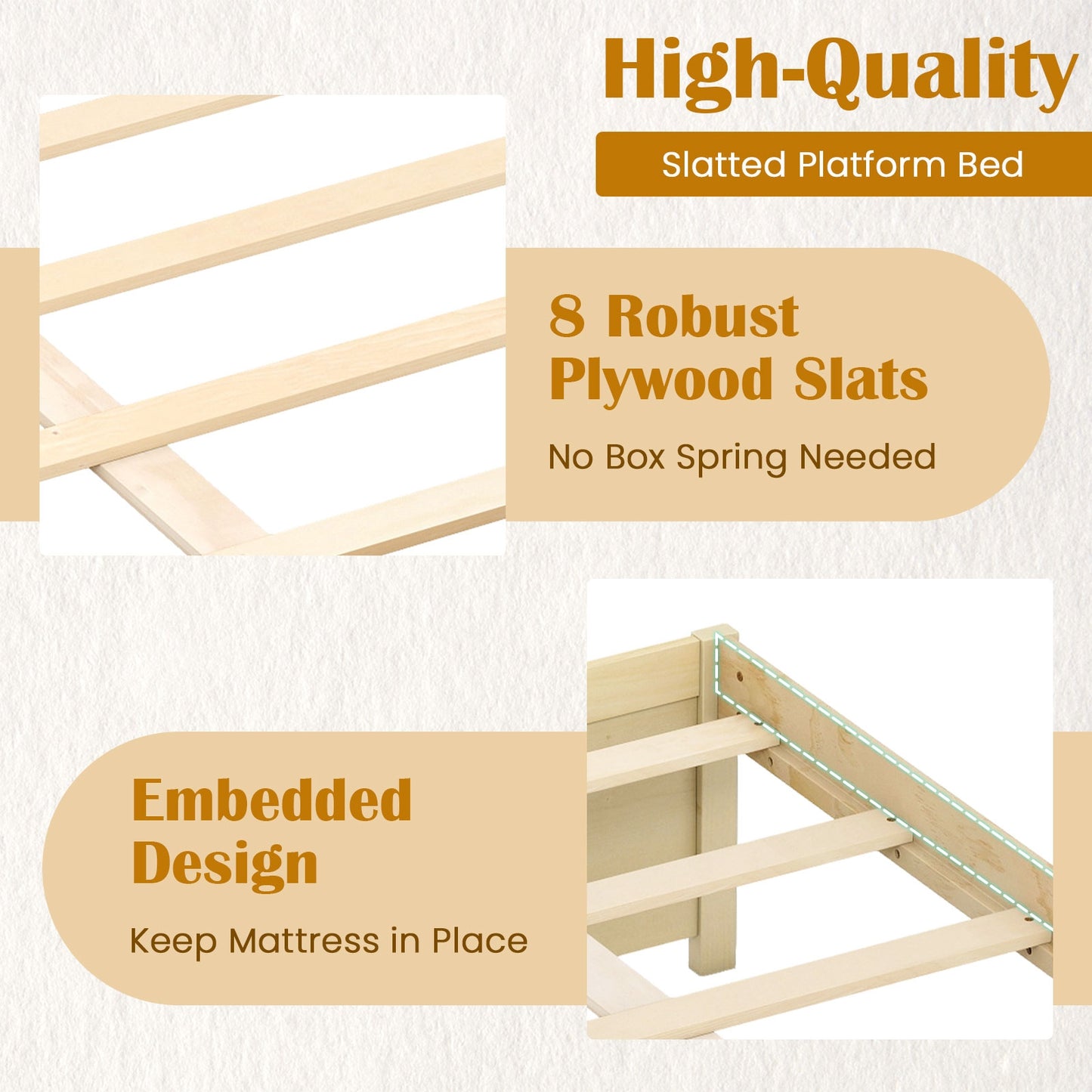 Queen Size Bed Frame with 2 Rolling Storage Drawers, Natural Trundle Bed Frame at Gallery Canada