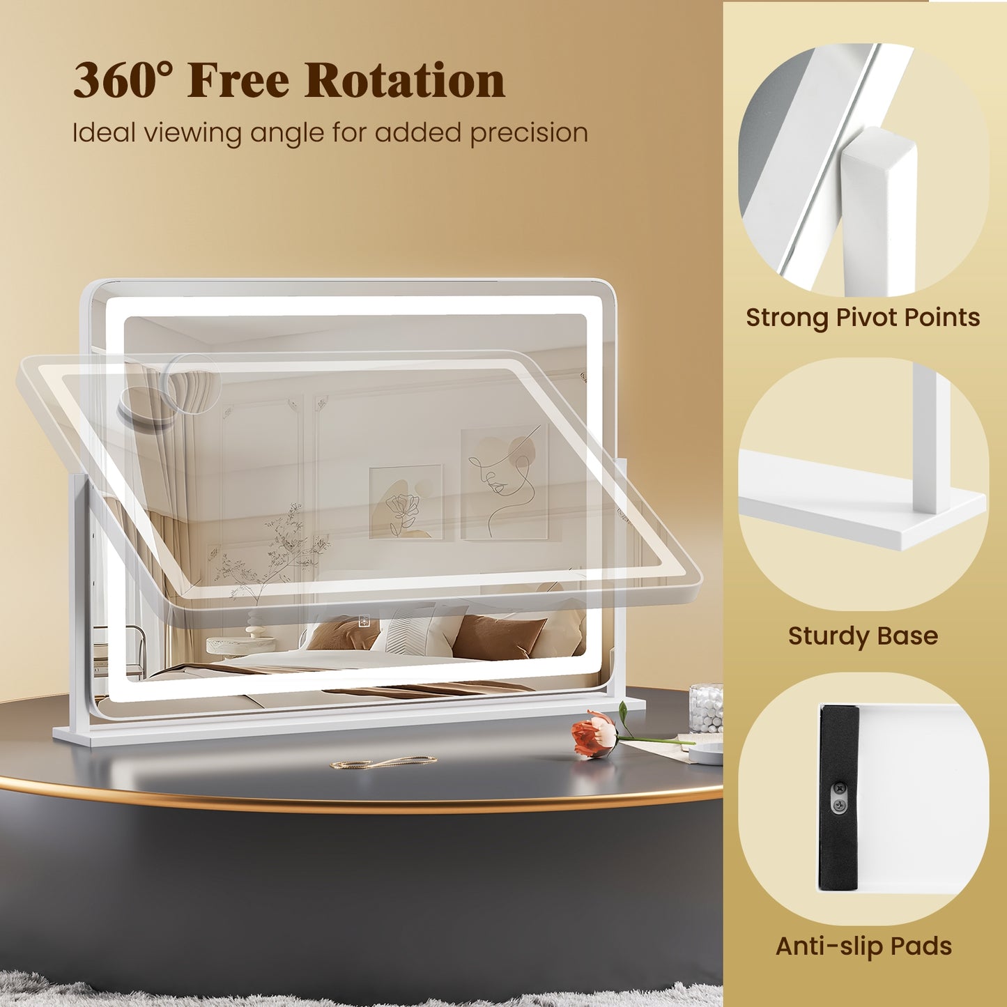 32 x 22 Inch Makeup Vanity Mirror, 3-Color Lighting, White Wall Mirrors at Gallery Canada