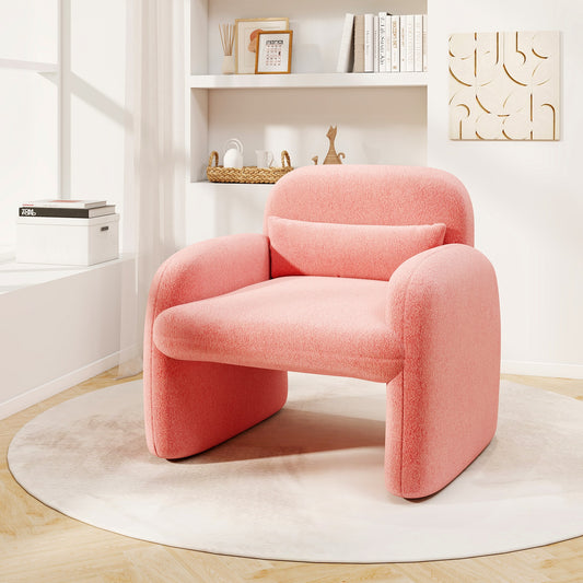 Modern Accent Chair with Waist Pillow and Armrests for Living Room Bedroom, Pink Accent Chairs Pink at Gallery Canada