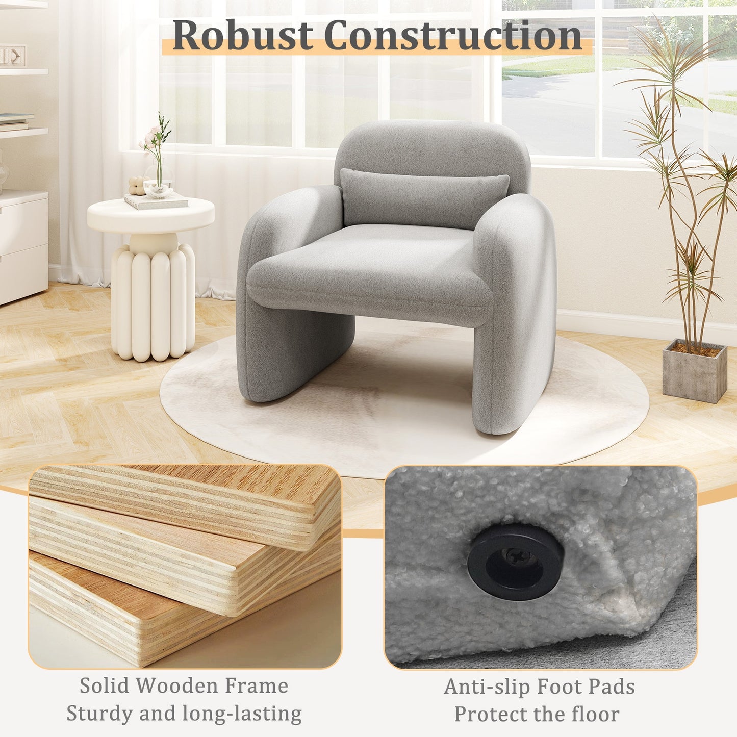 Modern Accent Chair with Waist Pillow and Armrests for Living Room Bedroom, Gray Accent Chairs at Gallery Canada