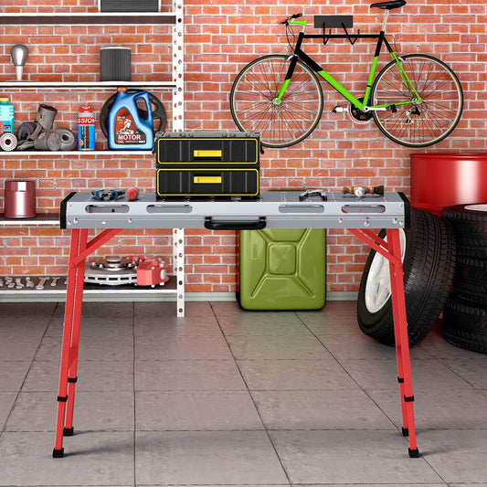 42 Inches x 21 Inches Welding Table with Adjustable Height and 2 Bar Clamps, Silver Garages Silver at Gallery Canada