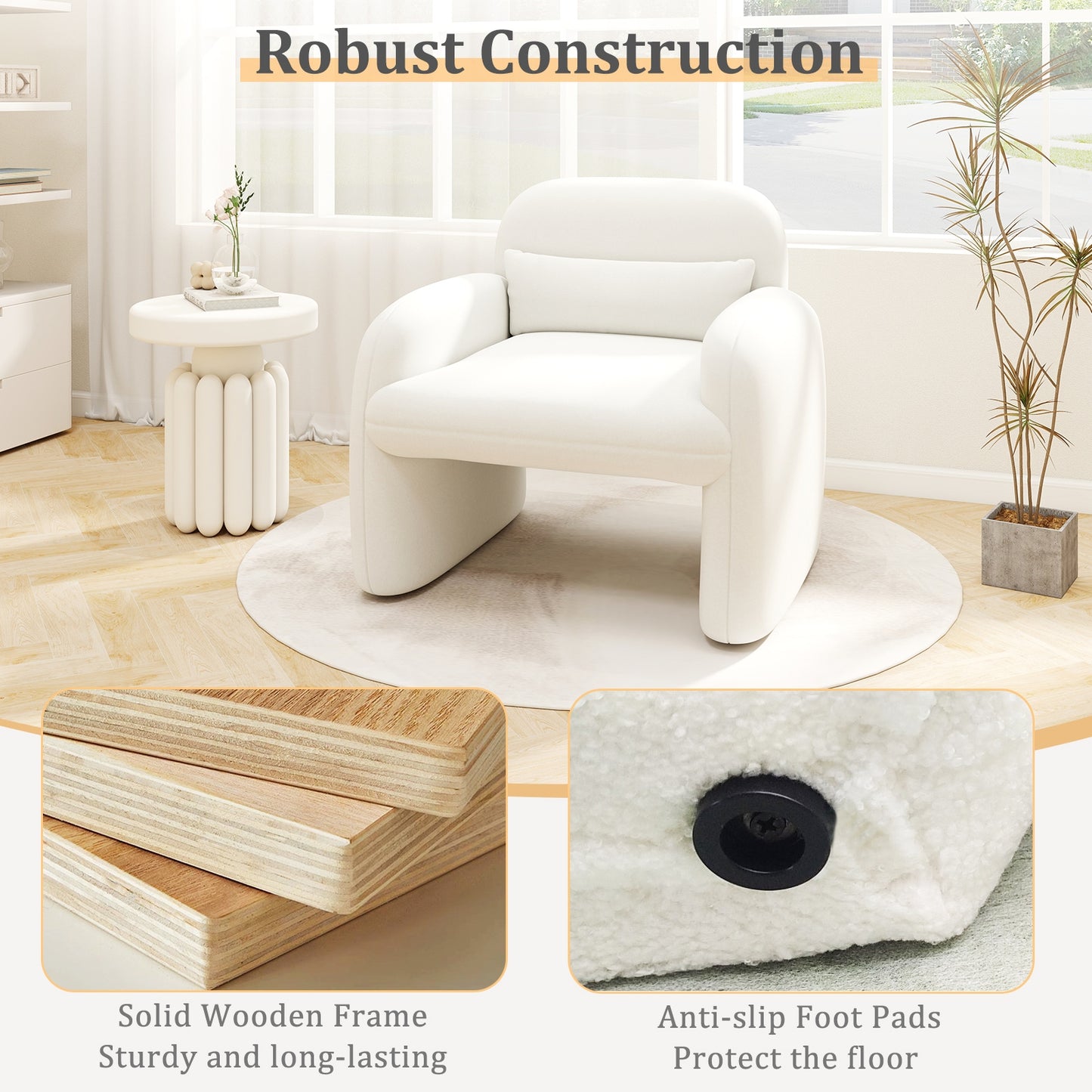 Modern Accent Chair with Waist Pillow and Armrests for Living Room Bedroom, Beige Accent Chairs at Gallery Canada