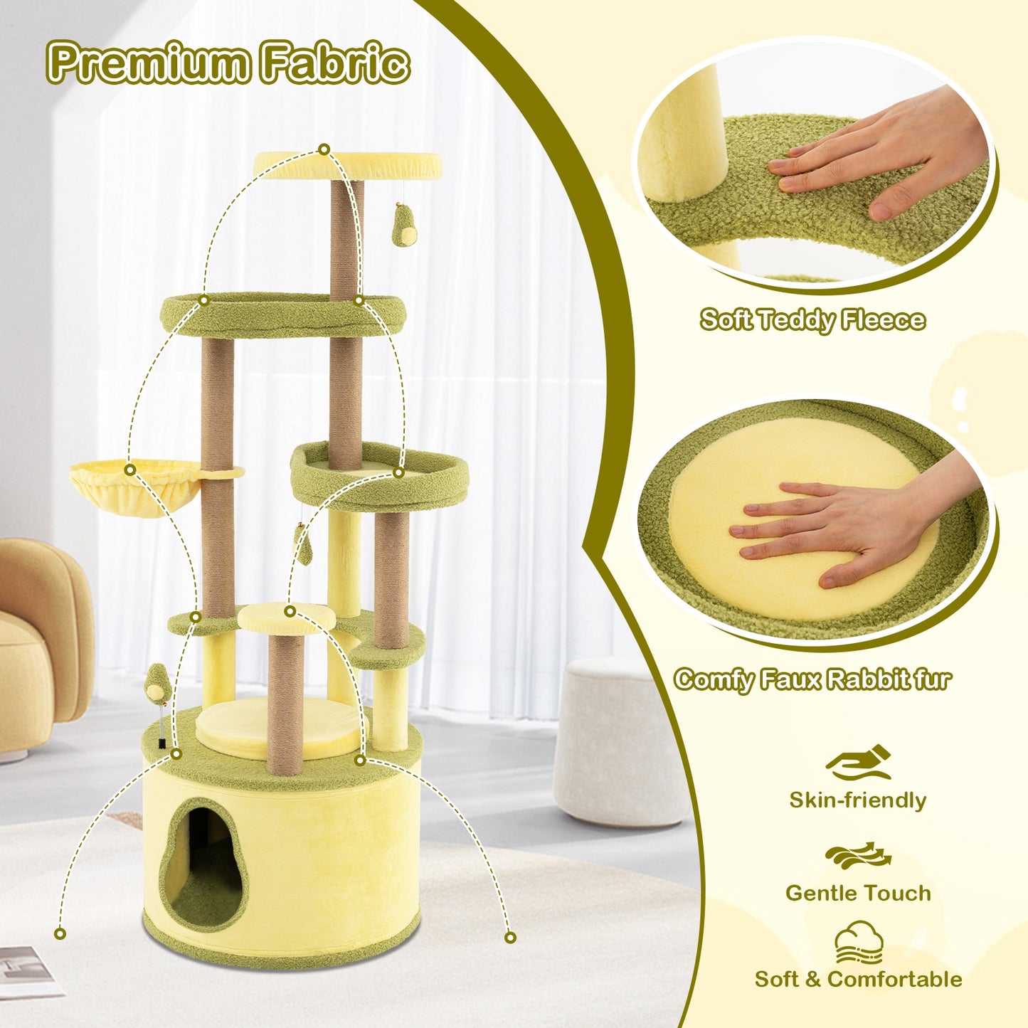 Large Avocado Cat Tree Multi-level Cat Tower with Private Condo, Green Cat Trees Condos & Scratchers at Gallery Canada