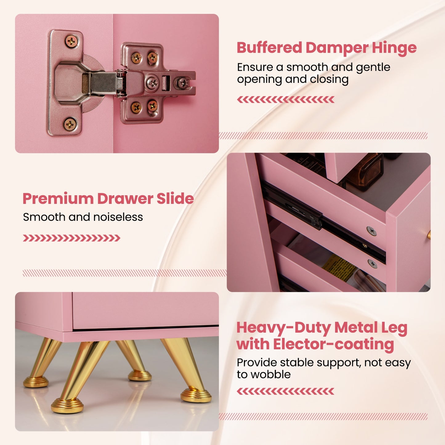 Wooden Manicure Table Nail Desk with Drawers Wrist Rest, Pink Office Desks at Gallery Canada