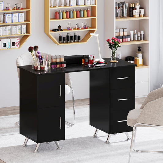 Wooden Manicure Table Nail Desk with Drawers Wrist Rest, Black Office Desks Black at Gallery Canada