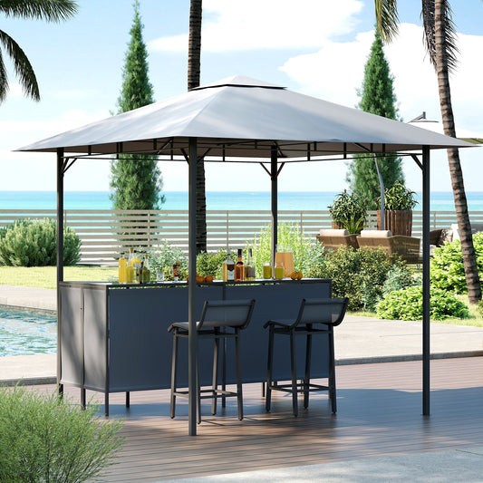 3-Piece Patio Bar Set, 8 x 8 FT Double-Tier Grill Gazebo, Gray Patio Bar Furniture Gray at Gallery Canada