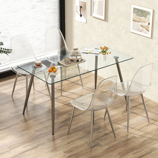 Set Of 4 Dining Chairs, Plastic Shell Side Chair, Clear Seat, Wood Legs, Silver Dining Chairs Silver at Gallery Canada