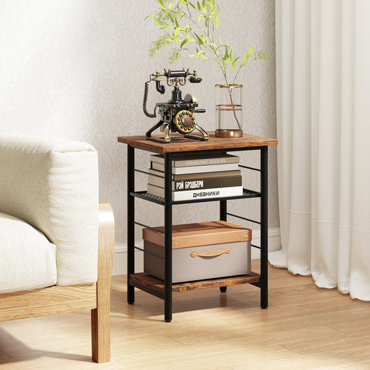 3-Tier End Table Set of 2 Side Table with Storage Shelves Metal Frame, Rustic Brown End & Side Tables Rustic Brown at Gallery Canada