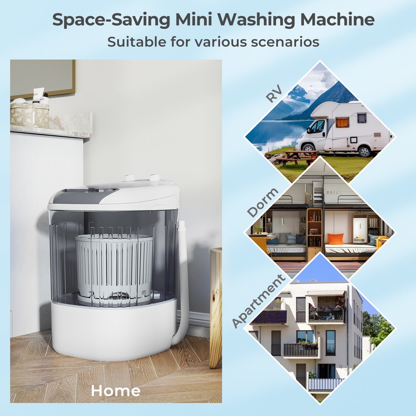 Portable Mini Semi-automatic Washing Machine with Spin Tub and Drain Hose 2.5 kg Capacity, Gray Washing Machines at Gallery Canada