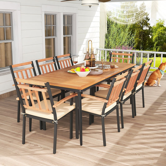 9-Piece Patio Dining Set, 8 Wooden Armchairs, Natural Patio Dining Sets Natural at Gallery Canada