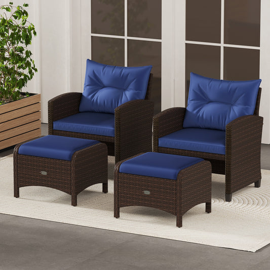 2 Pieces Outdoor Patio PE Wicker Ottomans, Removable Cushions, Navy Outdoor Seating & Patio Chairs Navy at Gallery Canada