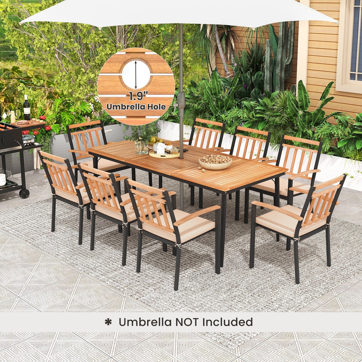 9-Piece Patio Dining Set with 8 Wooden Armchairs, Natural Patio Dining Sets at Gallery Canada