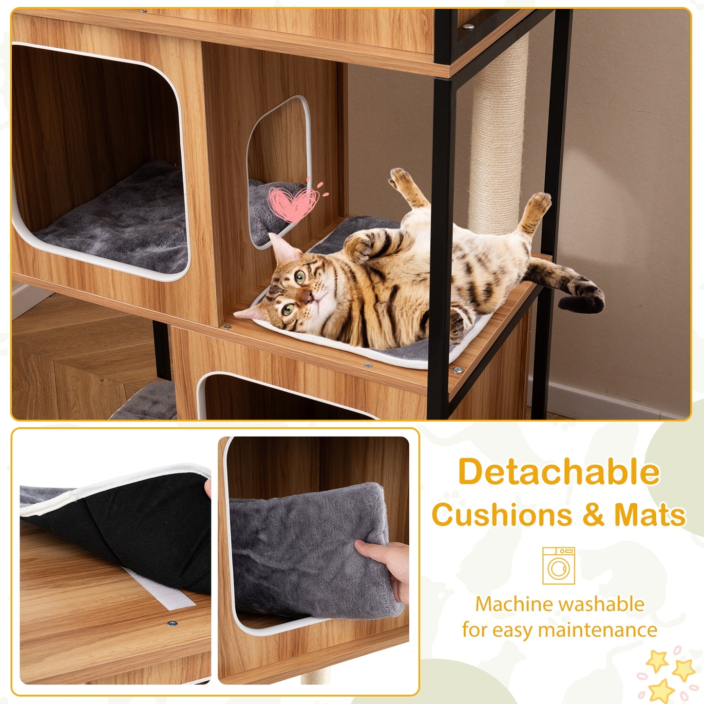 Modern Cat Tree Cat House with Metal Frame and Scratching Posts, Natural Cat Trees Condos & Scratchers at Gallery Canada