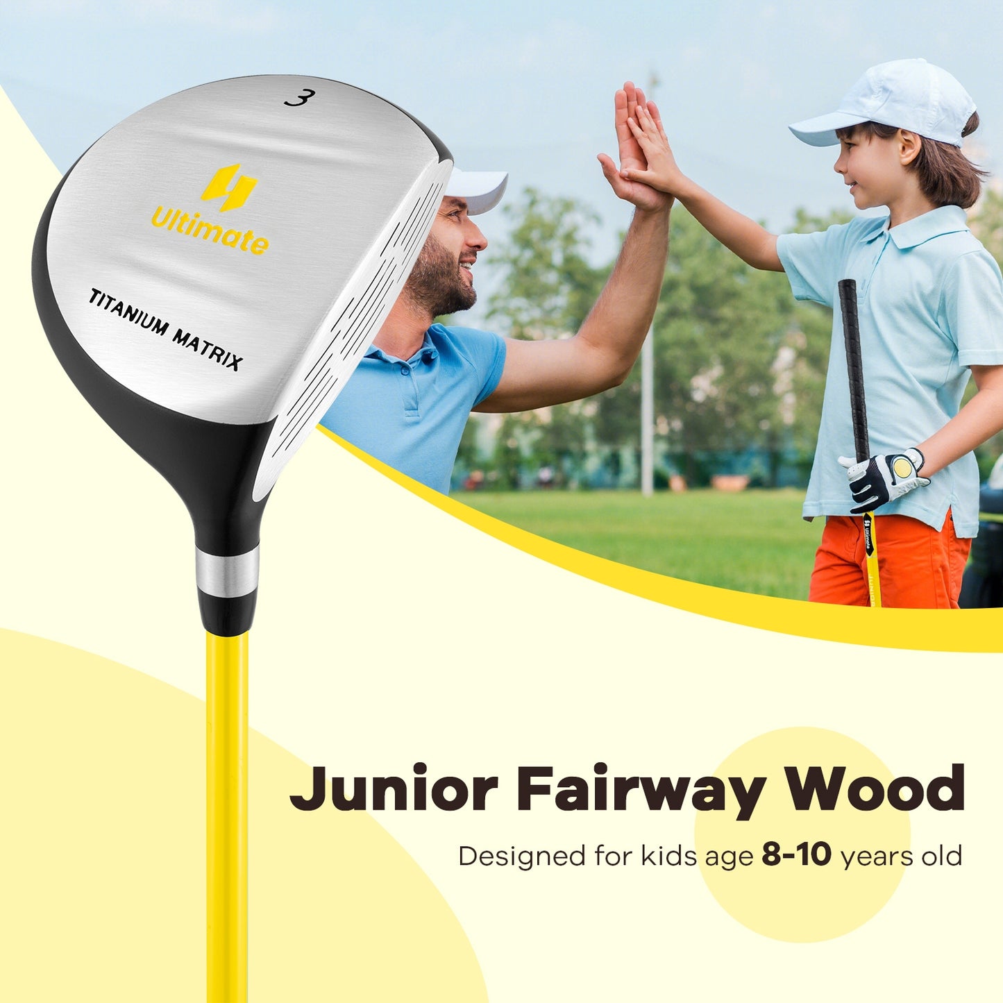 34 Inch 165CC Junior #3 Fairway Wood Golf Club with Fiberglass Shaft for Kids Ages 8-10, Yellow Golf at Gallery Canada