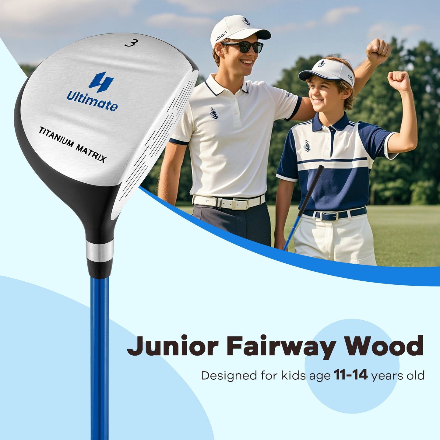 38 Inch 165CC Junior #3 Fairway Wood Golf Club with Fiberglass Shaft for Kids Ages 11-14, Blue Golf at Gallery Canada