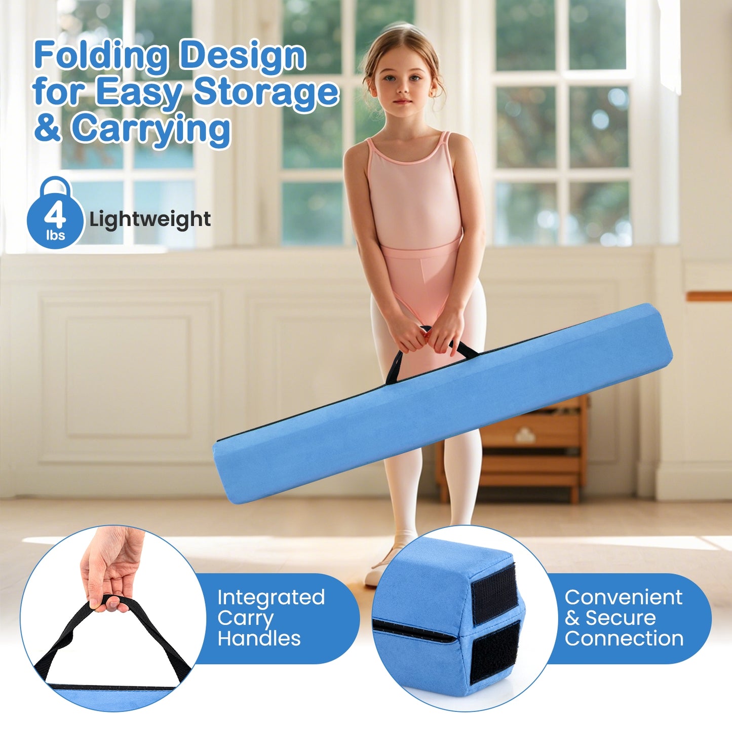 7 FT Folding Balance Beam, Removable Suede Cover, Non-Slip Bottom, Navy Baby Gyms & Playmats at Gallery Canada