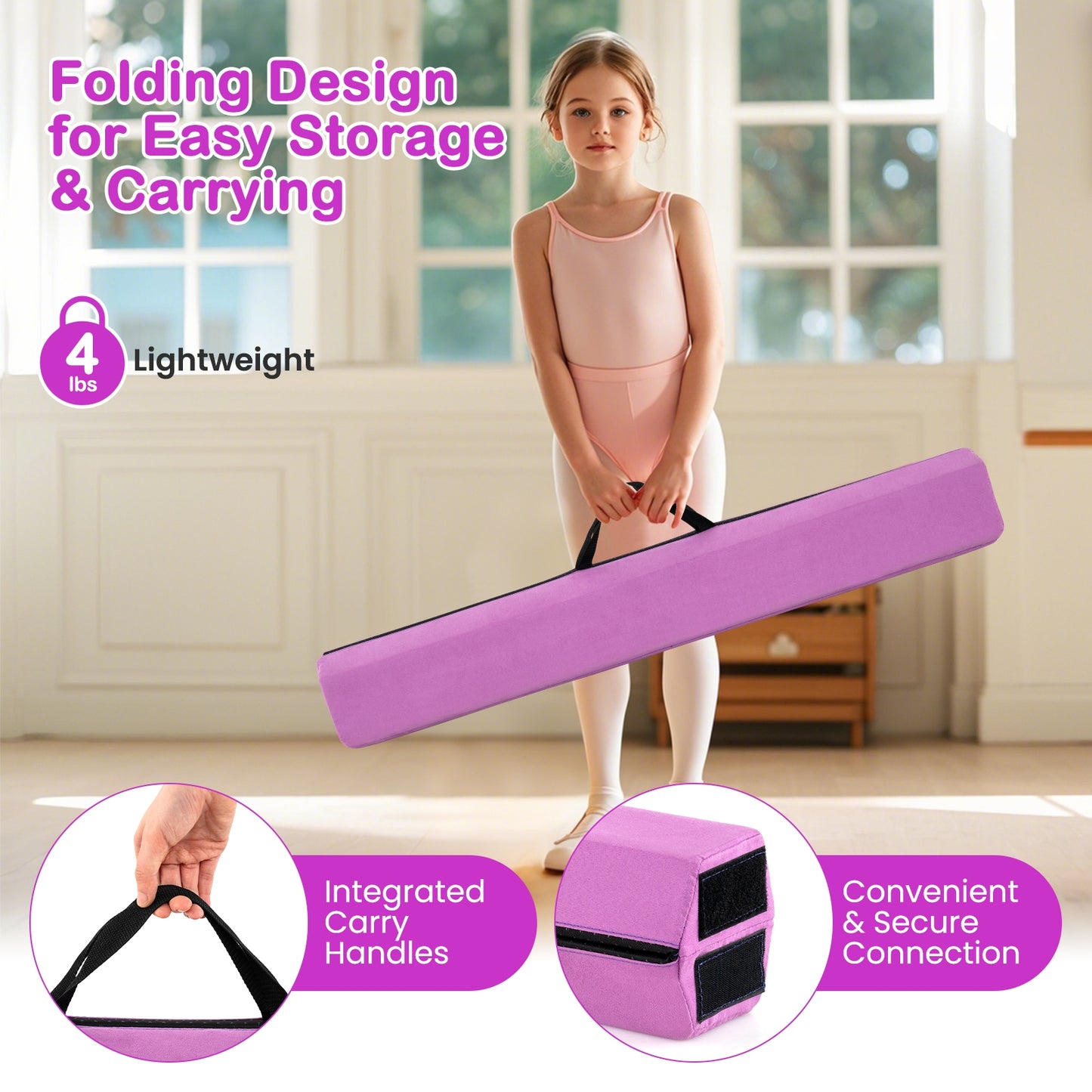 7 FT Folding Balance Beam with Removable Suede Cover and Non-slip Bottom, Purple Baby Gyms & Playmats at Gallery Canada