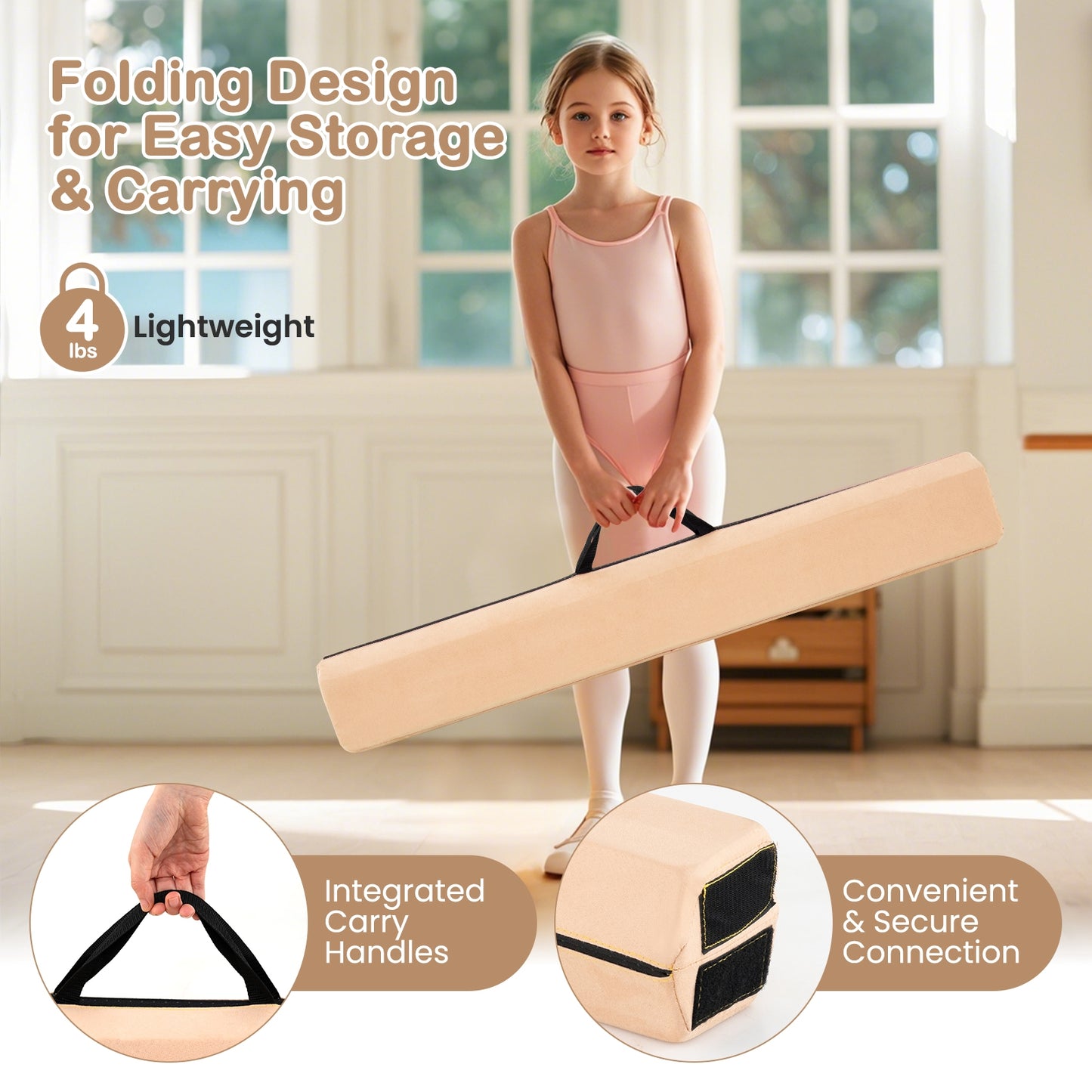 7 FT Folding Balance Beam with Removable Suede Cover and Non-slip Bottom, Khaki Baby Gyms & Playmats at Gallery Canada