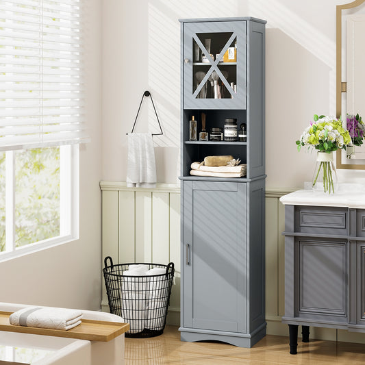 67 Inch Tall Bathroom Cabinet Freestanding Storage Cabinet with 5 Adjustable Shelves, Gray Floor Cabinets Gray at Gallery Canada