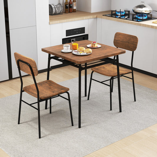3 Piece Dining Table Set For 2, Wood Square Table With Metal Frame, Brown Dining Room Sets Brown at Gallery Canada