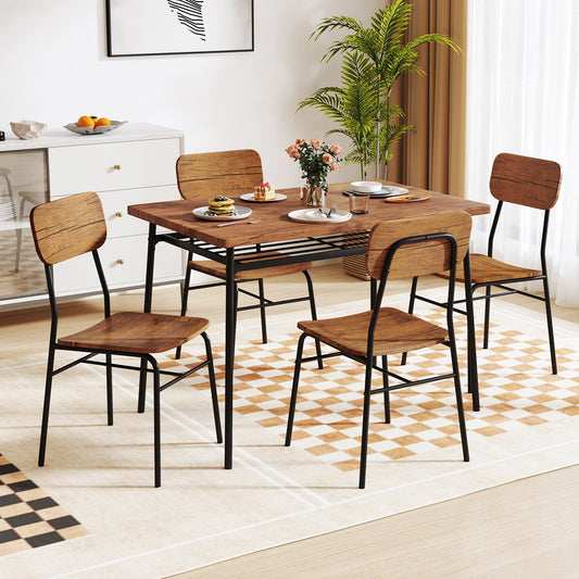 5-Piece Table Set for 4 with Metal Frame and Storage Rack, Brown Dining Room Sets Brown at Gallery Canada