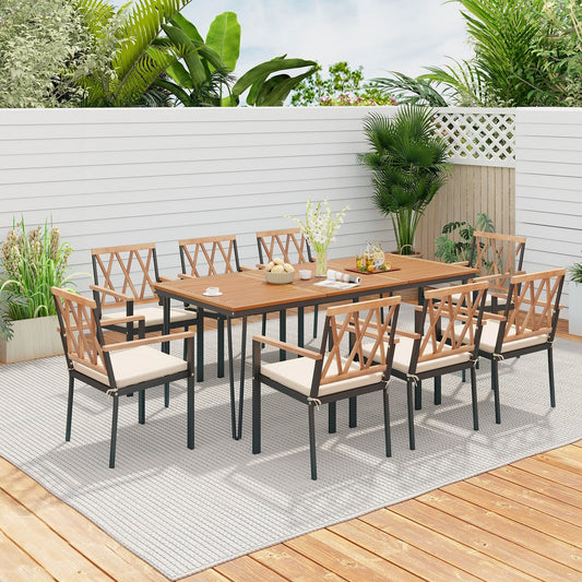 9-Piece Patio Dining Set, 35.5 Inch Acacia Wood Table, 22.5-Inch Chairs, Natural Patio Dining Sets Natural at Gallery Canada