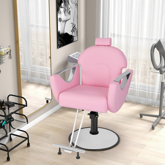 360° Swivel Reclining Salon Chair, Pink