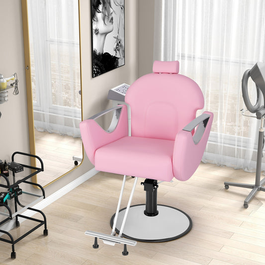 360°Swivel Reclining Salon Chair for Hair Stylist, Pink Spa & Salon Pink at Gallery Canada