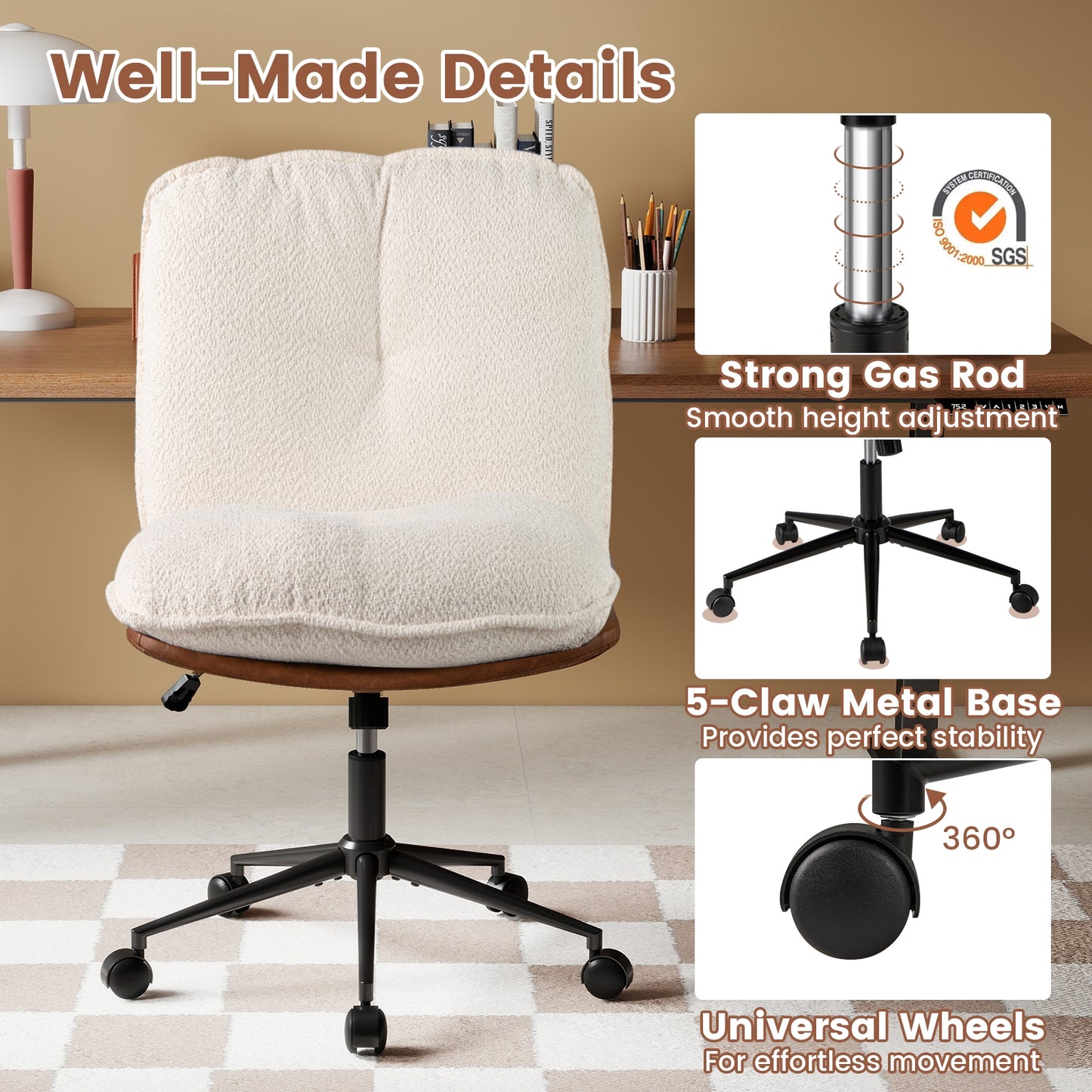 Armless Office Chair With Rocking Backrest, White Armless Chairs at Gallery Canada