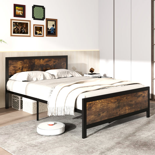 Metal Bed Frame with Headboard and Footboard-Full Size Simple Bed Frame Rustic Brown at Gallery Canada
