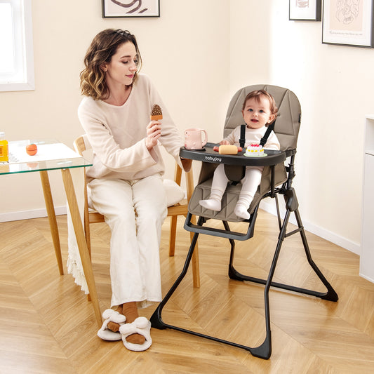 Compact Highchair, Removable Adjustable Tray, PU Seat Cushion, Brown High Chairs Brown at Gallery Canada
