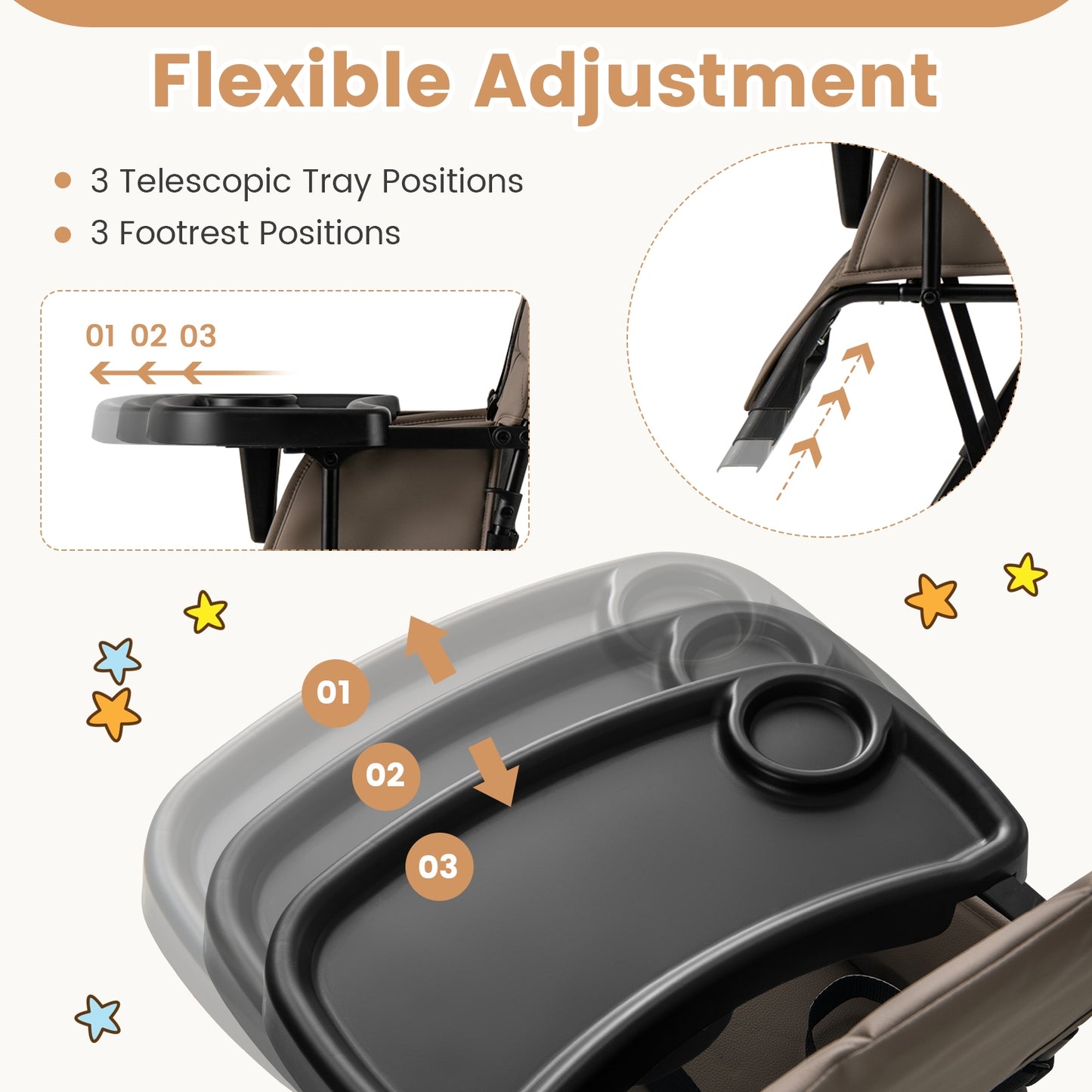 Compact Highchair, Removable Adjustable Tray, PU Seat Cushion, Brown High Chairs at Gallery Canada